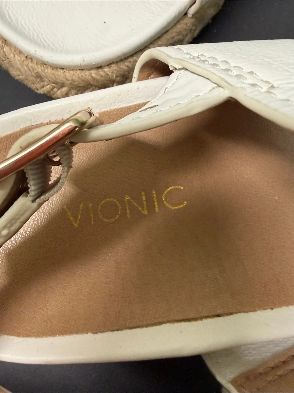 Vionic Lonnnie White Double-Strap Leather Sandals Size 8